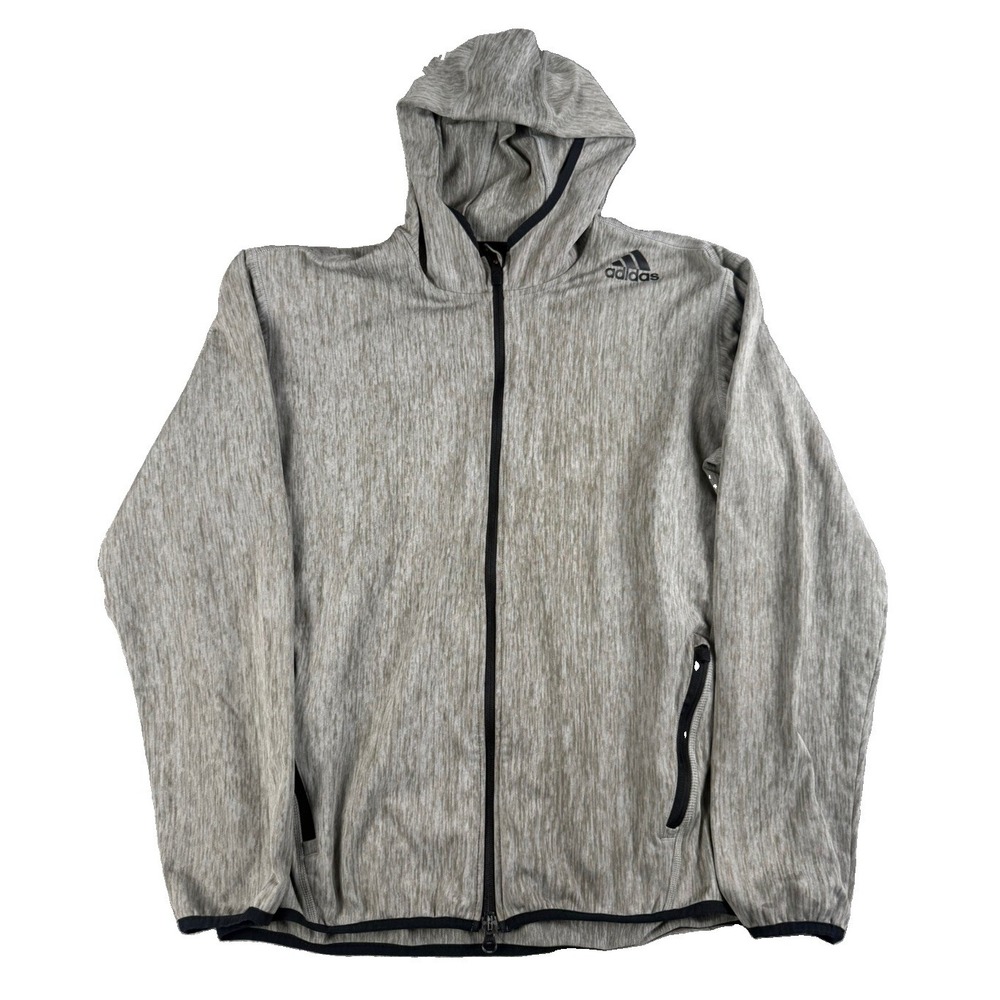 Adidas Jacket Mens L Gray Heather Full Zip Hooded Running Training Athletic